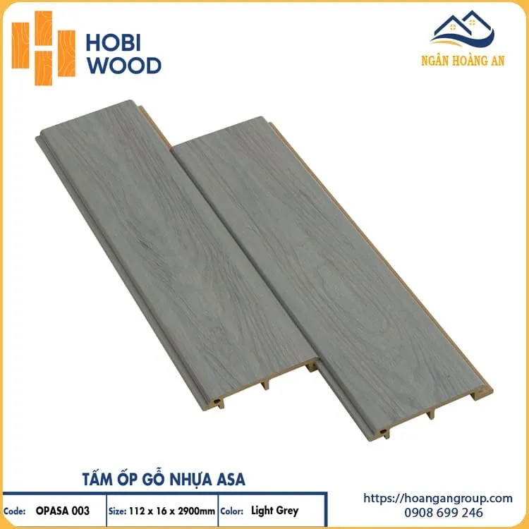Tấm Ốp Vách Ngoài Trời Phủ ASA Hobiwood OPASA 003 Light Grey